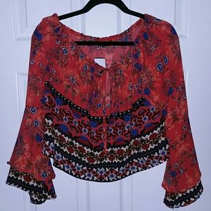 CUTE SEXY BOHO FESTIVAL FLORAL BELL SLEEVE TOP NEW
